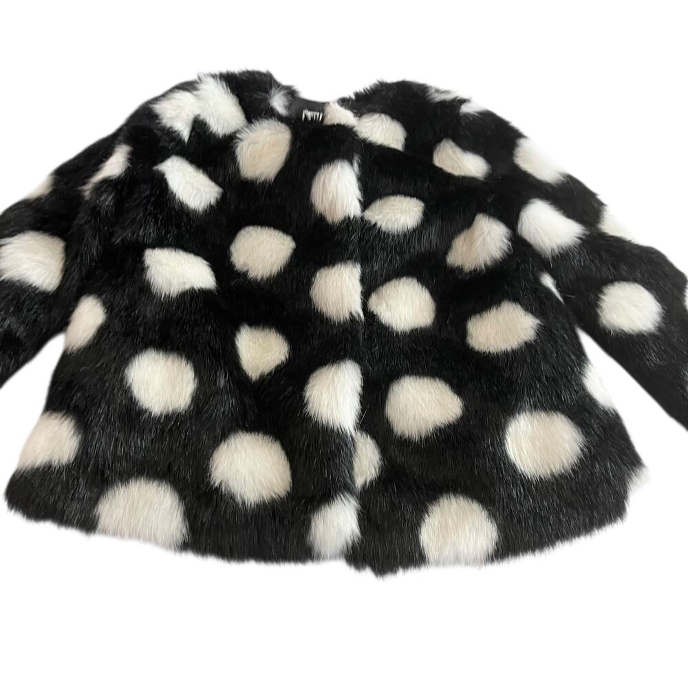 Kate Spade Girls Black White Polka Dot Faux Fur Warm Jacket Size 4